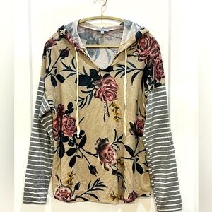 Floral and Stripe Pullover Knit Top